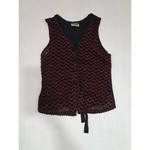 Vtg 90s Womens Knit Vest Whimsigoth Red Black Wrapper USA S/M Tie Back V Neck